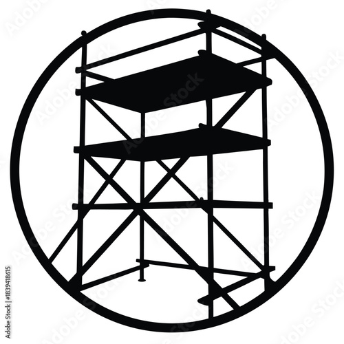 Scaffolding construction in circle silhouette vector illustration isolated on white background frame
