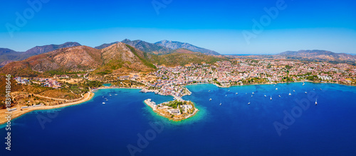 Fototapeta Naklejka Na Ścianę i Meble -  Datca beach and marina aerial panoramic view in Turkey