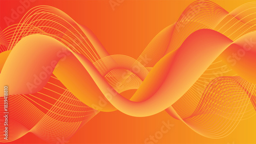 Abstract orange background featuring a digital vector illustration of flowing blue wave lines and a gradient light texture for a modern web design wallpaper