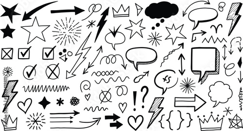 Collection of Hand Drawn Doodle Icons and Symbols for Design and Creativity arrow