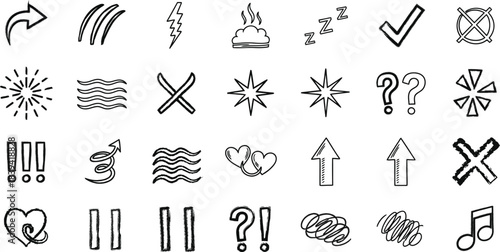 Assorted Hand Drawn Doodle Icons and Symbols for Creative Projects and Design arrow