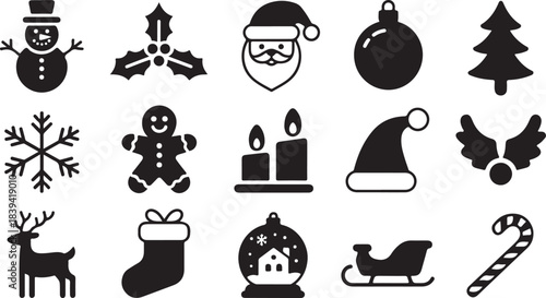 A delightful collection of festive holiday symbols and cheerful Christmas icons set