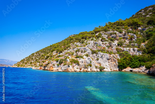 Fototapeta Naklejka Na Ścianę i Meble -  Sunken City Kekova at Kekova island, Turkey