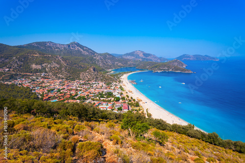 Fototapeta Naklejka Na Ścianę i Meble -  Oludeniz beach aerial panoramic view in Turkey