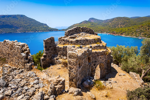 Fototapeta Naklejka Na Ścianę i Meble -  Greek church byzantine ruins at Gemiler or St. Nicholas Island in Turkey