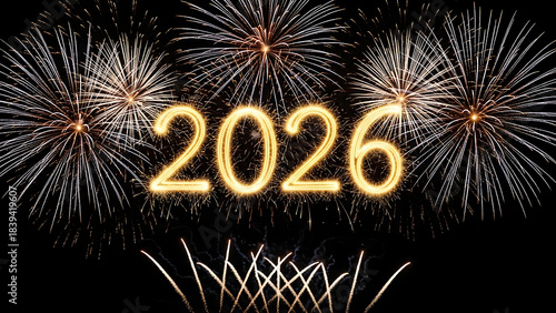 Happy New Year 2026 Fireworks Celebration – Glowing 2026 Sparkler Numbers in Night Sky