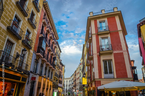 Beautiful street in Madrid, Spain. Architecture of Madrid
