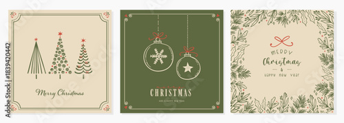 Cute Christmas cards with hand drawn elements, universal templates, great for greetings cards, invitations - vector design