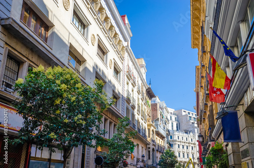 Beautiful street in Madrid, Spain. Architecture of Madrid