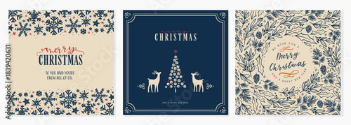 Cute Christmas cards with hand drawn elements, universal templates, great for greetings cards, invitations - vector design