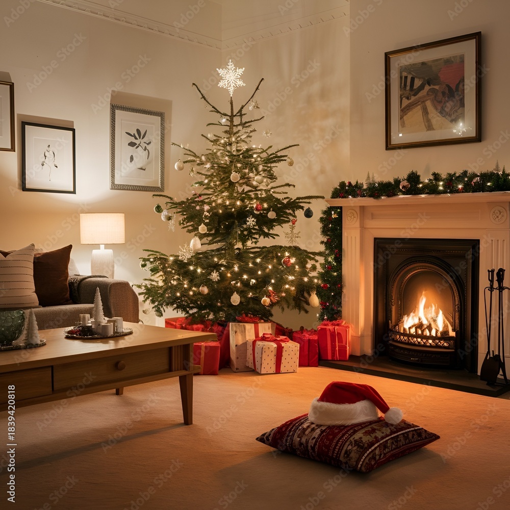 Fototapeta premium living room with christmas tree