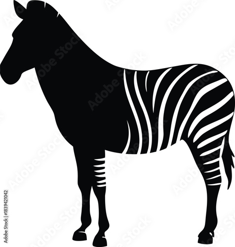 Striking black silhouette of a zebra standing in profile with partial stripe details on its body