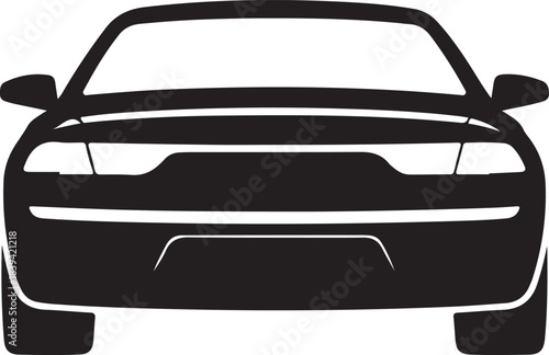 Black Silhouette of a Car Front View with Horizontal Lines on White Background automobile
