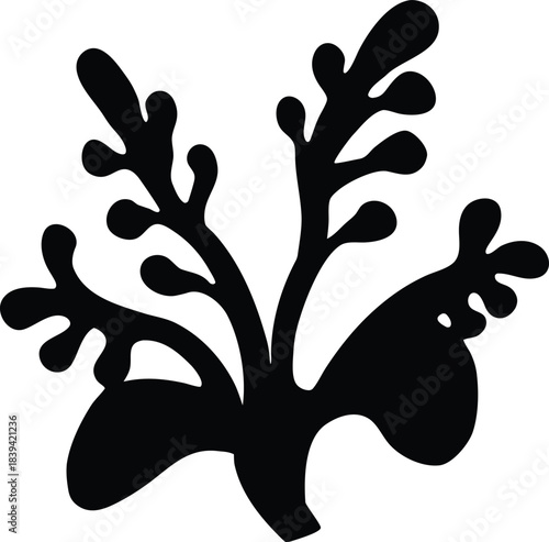 Underwater plant icon with organic flowing shapes ideal for marine ecosystem visuals