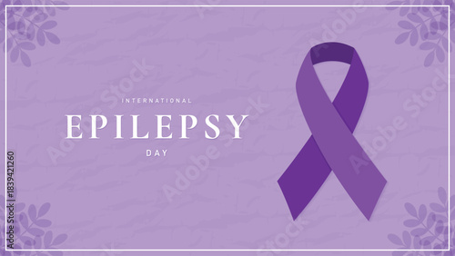 International Epilepsy Day Awareness Banner Purple Ribbon Texture Background.