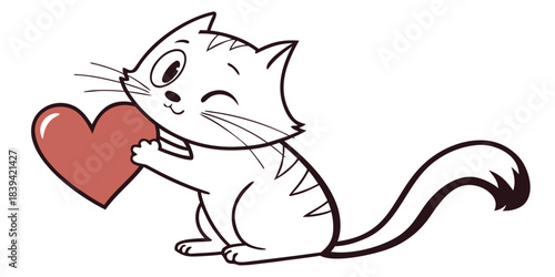 “Cute cat silhouette with heart, simple bold outline, kawaii pet icon, vector SVG for print-on-demand, smooth curves.”