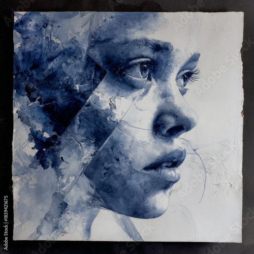Dark blue artistic portrait illustration