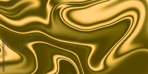 Golden, black and silver overflowing colors, Fluid art texture. Golden yellow fabric drapery background. 3d illustration, 3d rendering. Gold luxury satin fabric texture for background. Pleated fabric.