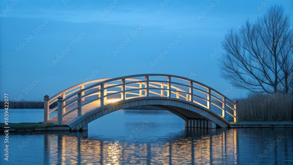 Fototapeta premium Wooden Bridge Over Calm Water at Dusk