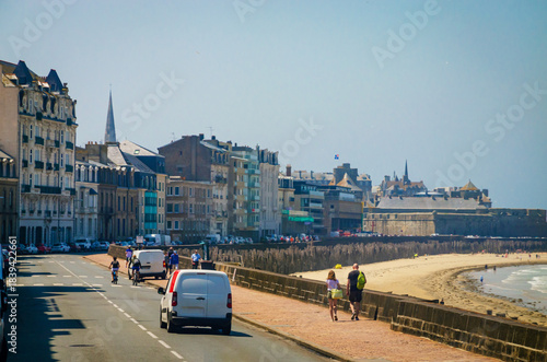 Beautiful street of old town Saint-Malo, Bretagne, France
