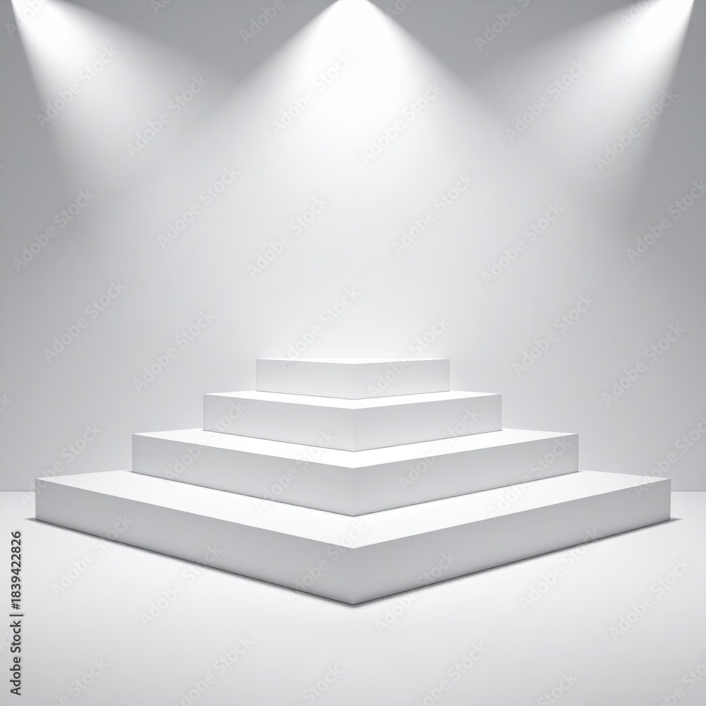 Obraz premium Empty White Stage Podium With Spotlights Above In A Minimalist Studio