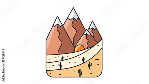 Desert Mountain Illustration: An artistic illustration of a desert mountain scene, complete with towering peaks and a desert landscape, offering a stylized depiction of nature's grandeur.