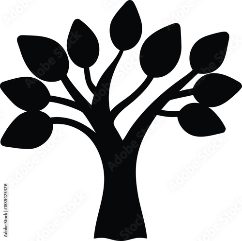 Minimalist tree icon with flowing leaves symbolizing organic life and ecological wellness