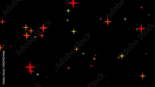 Twinkling stars animation, fast glowing line motion, red cartoon blinking stars, flat vector doodles, sparkle glitter light effect, black screen background. 4k