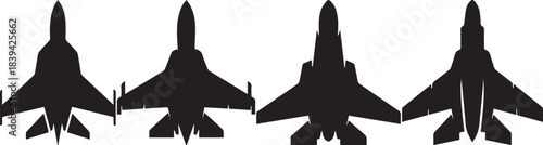 Military fighter jet silhouettes displayed in various views for aviation vector design projects