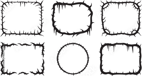 Gothic game frame set, vector fantasy medieval border, vintage tribal symmetry mystic design element. UI dark mystery menu, magic RPG antique arch swirl ornament print. Spike gothic frame collection