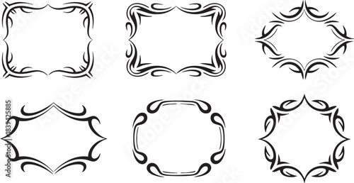 Gothic game frame set, vector fantasy medieval border, vintage tribal symmetry mystic design element. UI dark mystery menu, magic RPG antique arch swirl ornament print. Spike gothic frame collection