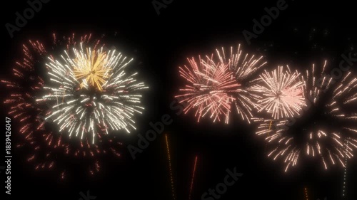 Orange soft fireworks explode on transparent background. For birthday firework, new year's eve firework, party firework, festival, anniversary firework, diwali firework, independence day firework.
