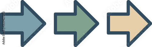 Minimalist vector arrow set featuring blue, green, and yellow right-pointing arrows for navigation, direction indicators, user interface, and digital design projects