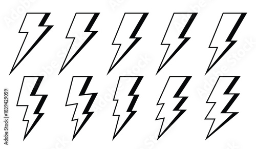 Set of Energy and thunder electricity symbol - Lightning, electric power, voltage vector.