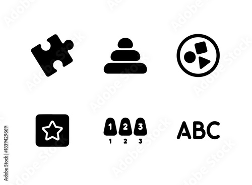 Puzzle Toy Stacking Toy Sorting Toy Shape Matching Counting Toy Alphabet Toy Simple Icon Set