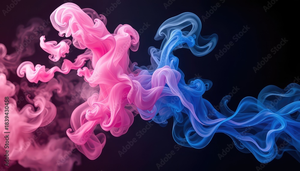 Obraz premium Ethereal wisps of pink and blue smoke dance and intertwine in a dark, abstract void