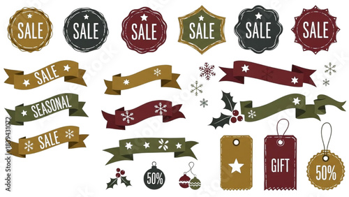 Charming collection of vintage graphic elements for holiday sales, seasonal events, and special gift promotions