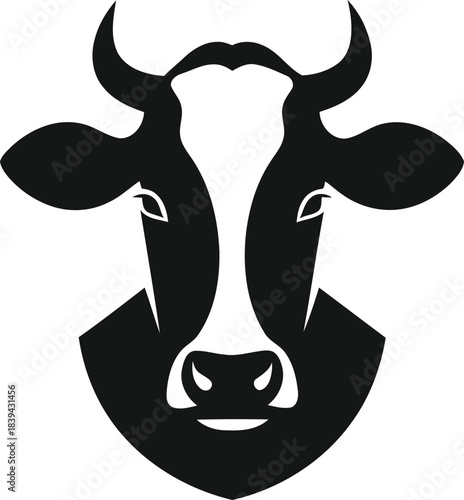 Black silhouette illustration of a grazing farm cow with udder, with its head lowered, representing pasture feeding, livestock, and agriculture.