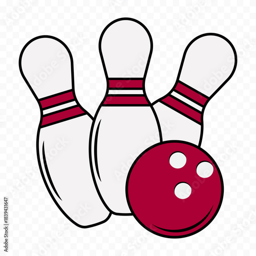 Bowling pins and ball. Sports equipment design concept for active recreation.