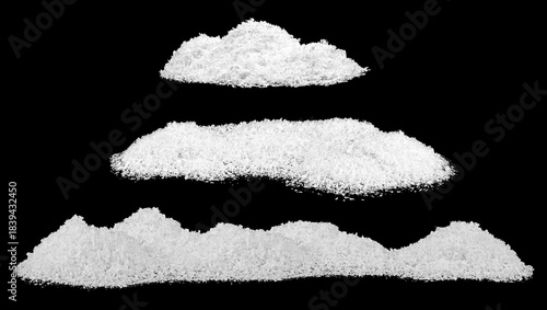 Collection of snowdrifts on black background. Snowhills at Christmas night.