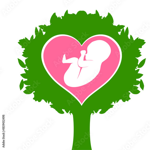 Love tree. Human fetus inside the womb. infertility treatment.  Artificial insemination. Design element for pregnancy theme. Maternity, motherhood, baby. Vitamin for pregnant women. Embryo icon. Flat 