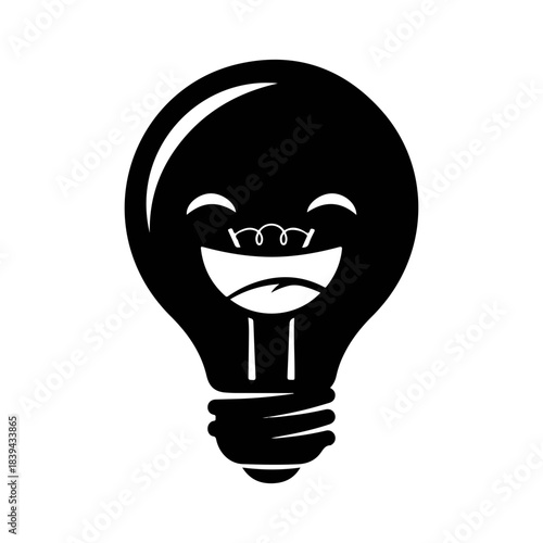 Cartoon light bulb character smiling silhouette, vector art