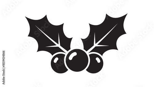 a striking black holly sprig with three berries depicted in a minimalist silhouette style on transparent background high quality professional detailed modern elegant stylish clean crisp