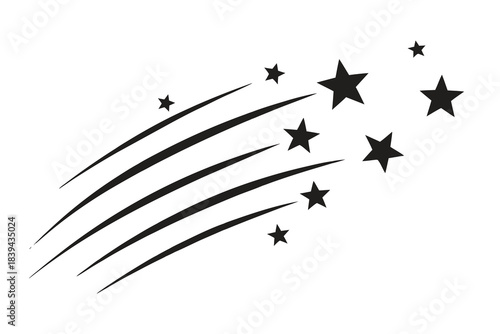 A cluster of shooting stars with trailing lines in a bold silhouette