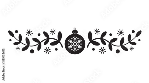 a festive christmas decoration featuring a detailed bauble surrounded by botanical elements and snowflakes perfect for design use on transparent background silhouette high quality professional modern