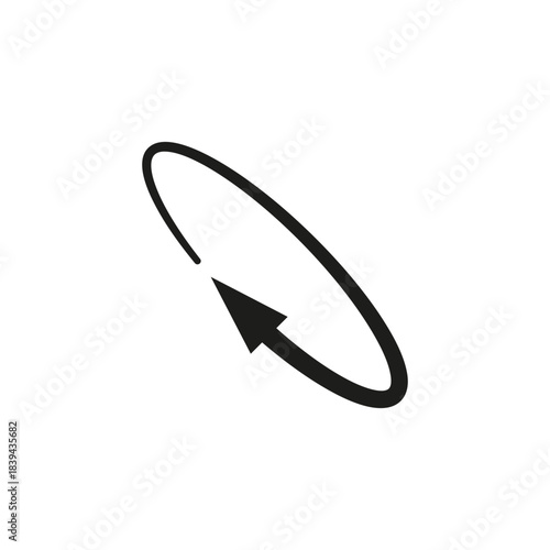 Semicircular rounded arrow. Vector illustration. The semi circle curved long arrow moves in a circular trajectory and path.
