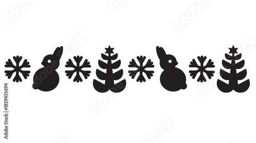a row of winter themed silhouettes including snowmen snowflakes and evergreen trees on transparent background silhouette high quality professional detailed modern elegant stylish clean crisp vibrant