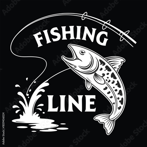 Fishing design with jumping fish style vector illustration for t-shirt print