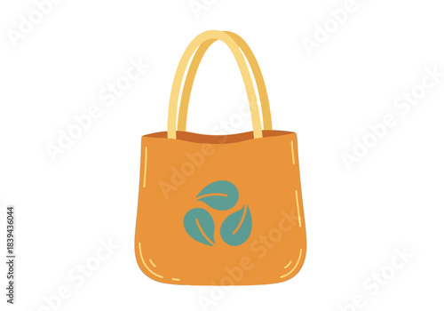 Cute orange ecofriendly reusable shopping tote bag with three green leaves symbol