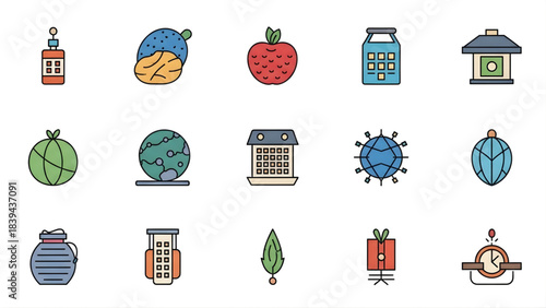 A vibrant and diverse collection of vector icons, illustrating a wide range of objects from nature, technology, and everyday life, perfect for creative design projects